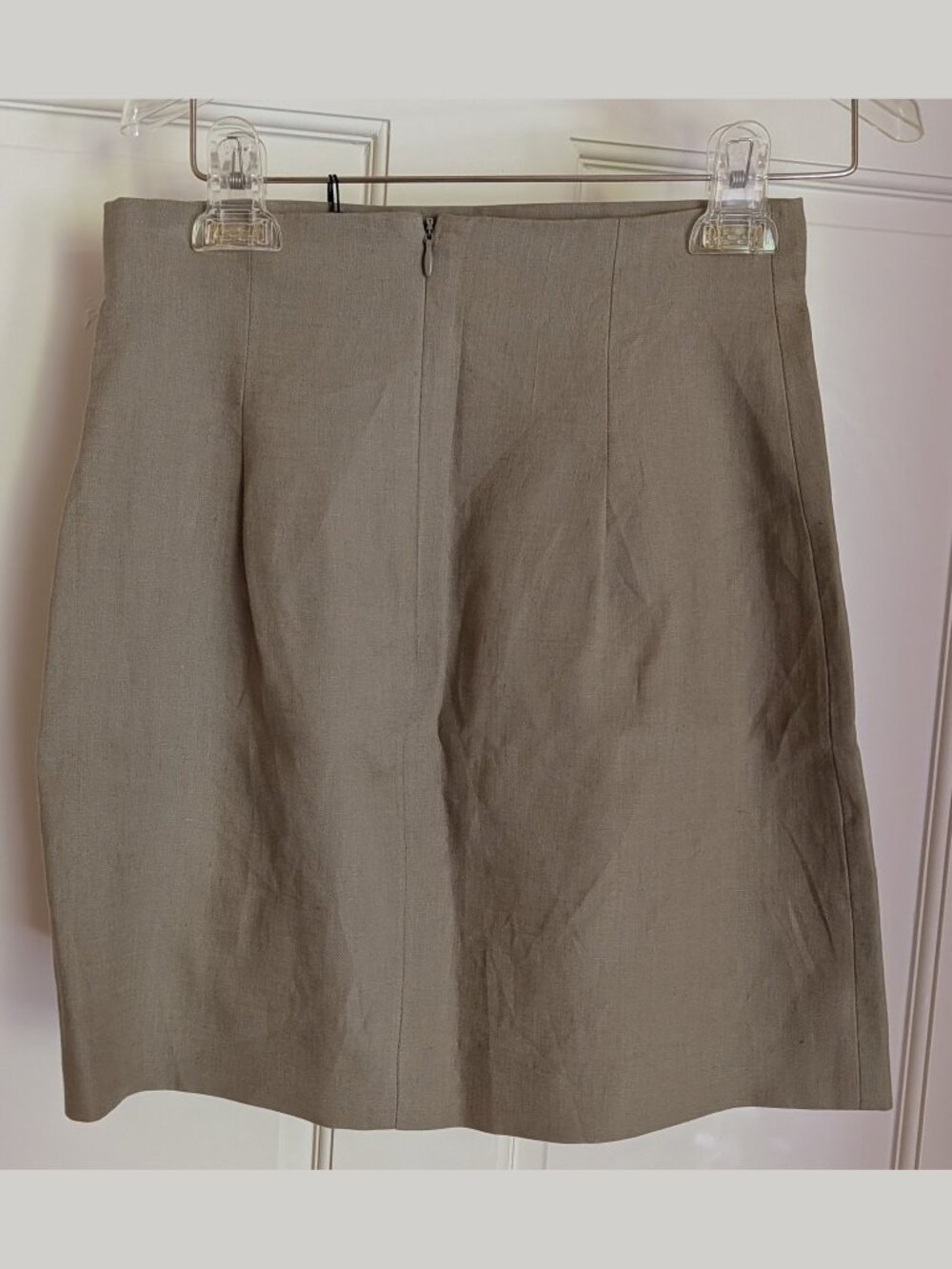 NWT Zara XS Taupe Natural Linen Blend High Waist Mini Skirt Front Slit MSRP $50 - Picture 2 of 5